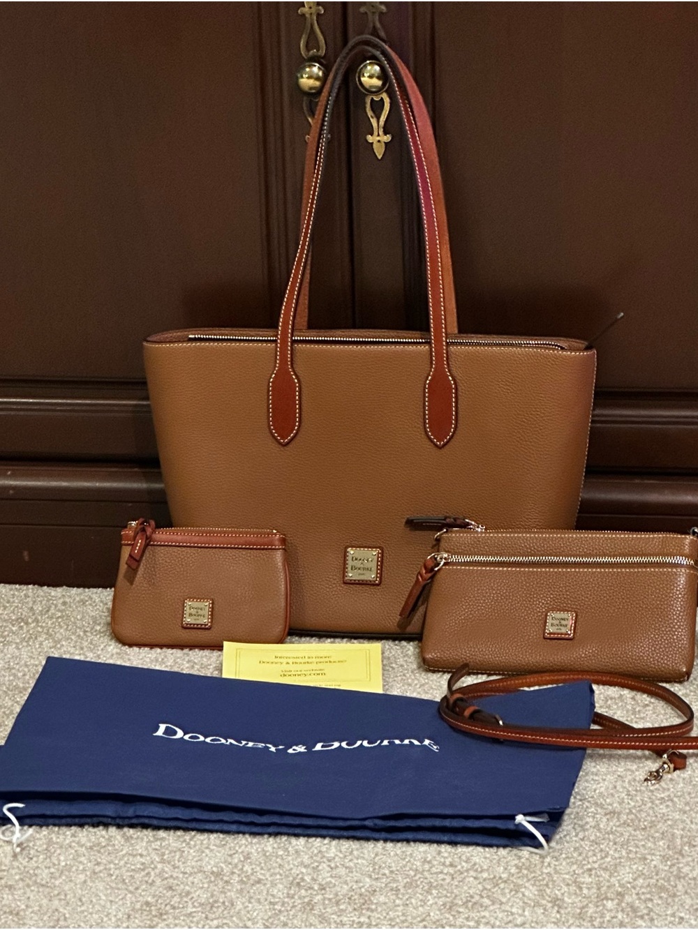 Dooney & Bourke Pebble Caramel Leather 3 piece Set NEW Dooney Bourke